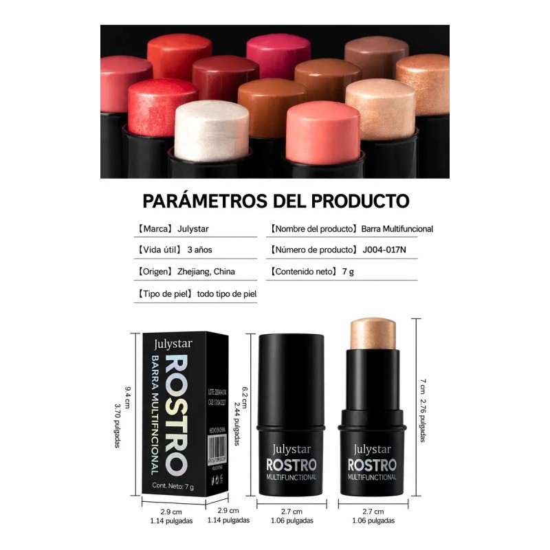 Rubor En Barra 3 En 1 Contorno Iluminador Waterproof 7g