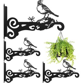 Ziwijity Set of 4 Metal Plant Hangers, Wall Plant Hangers, Sturdy Wall Hooks, Hanging Basket Hooks for Plants, Bird Feeders, Wind Chimes & Lanterns, Rustproof Hanging Brackets (Black, Pack of 4)