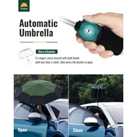 Chakipee Automatic Folding Umbrellas for Rain - Compact Travel Umbrella Windproof Strong, 9 Ribs Green Portable Umbrella for Men and Women - Double Vented Canopy 210T Fabric 102cm Span