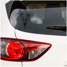 Deer Sticker Film Decor for Car, Car Accessories, Deer Head Motif, Deer, Red Deer, Hunting, Hunter, Forester, Hunting Car Sticker (Glossy Black, K139 Set Small)