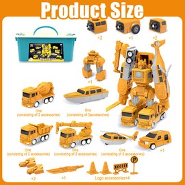 HIULLEN Magnetic Deformation Robot Construction Site Vehicles Car Toy Set for Children, Robot Toy Building Blocks Gift with Storage Box for 3+ Boys Girls Birthday Gifts