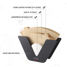 VEVOK CHEF Coffee Filter Holder for #1#2 Filter with 100 pcs #2 Filter Papers Storage Coffee Paper Rack Coffee Filter Black Paper Stand Coffee Accessories for Cone Coffee Filters