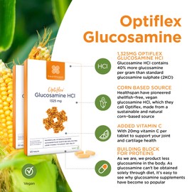 Healthspan Optiflex Glucosamine HCI 1,325mg with Vitamin C (8 Months' Supply) | Shellfish Free Vegan Tablets for Joint Health | 40% More glucosamine Than Glucosamine Sulphate | Added Vitamin C