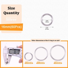 Rustark 60 anillos redondos de acero de 1-33/64 pulgadas, hebilla de metal multiusos para perros, Leas, equipaje, cinturón, manualidades, accesorios (38 mm)