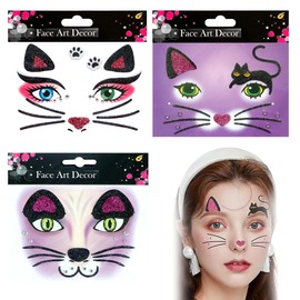 XUZOPIM Pack of 3 Face Art Tattoos Temporary Face Tattoos Carnival Glitter Face Stickers Glitter Tattoo Face Carnival Temporary Tattoos Face For Carnival Animal Costume Theme Parties