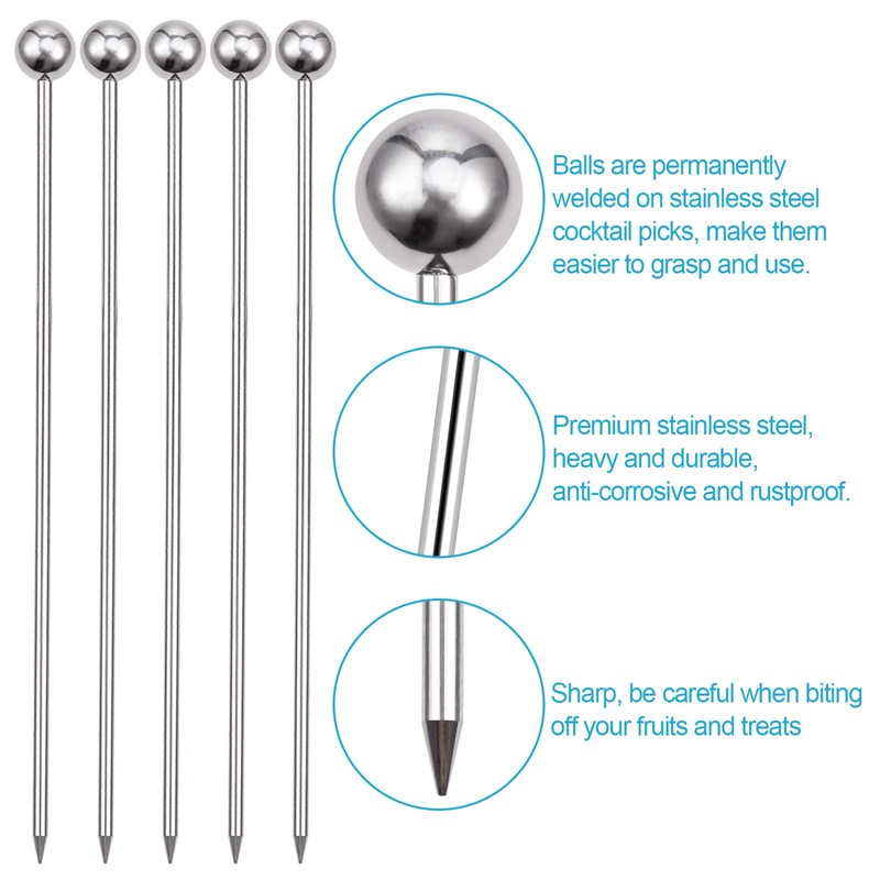 Cocktail Picks, 16PCS Upgrade Stainless Steel Toothpicks Martini Olive Skewers,