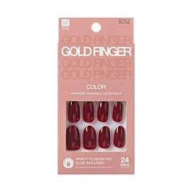 GoldFinger 24 Pcs Press On Nails, Medium Oval Fake Nails, Classic Red Gel Stick On Extensions, Reusable DIY Full Cover False Nail Kit with Glue, Manicure Stick & File, 7 Day Long Lasting Wear