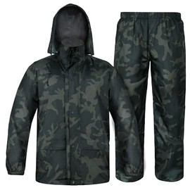 LOOGU Camo Rain Suit - Rain Gear for Men Waterproof Lightweight Raincoat Breathable Men's Rain Jackets Hood, Us 4 color black
