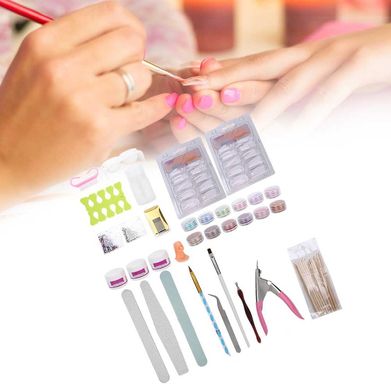 Nail Manicure Set Glitter Powder Nail Tips Brush Nail Art