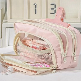 Vobomo Pencil Case Big Capacity Pen Holder Large Opening Pencil Pouch Box Cute Aesthetic Drawstring Pen Case (Strawberry Pink)