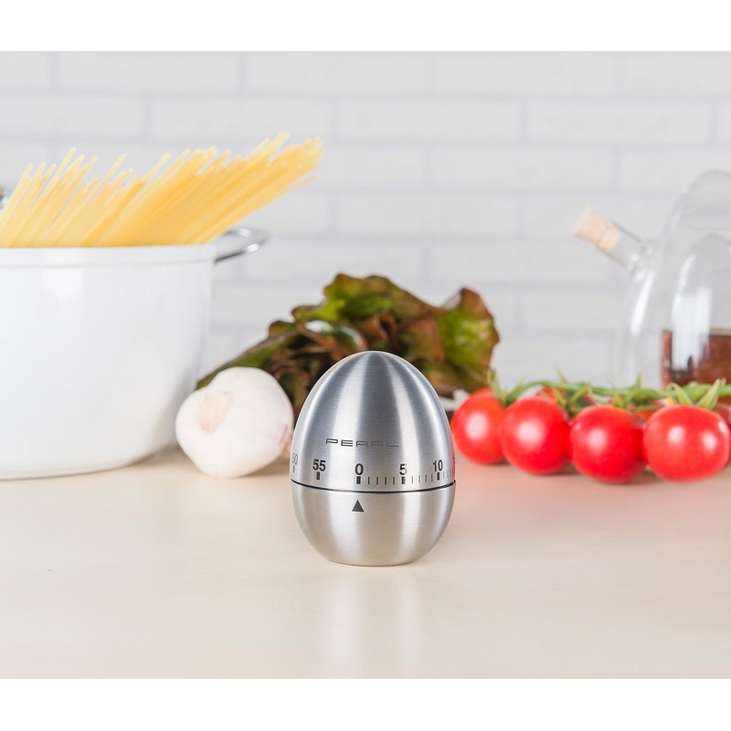 PEARL Kitchen Alarm Clock: Stainless Steel Egg Timer, 60 Minute