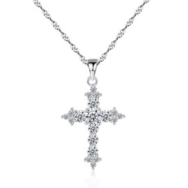 Bellitia Jewelry Cross Necklace with Pendant Made of 925 Sterling Silver, Cubic Zirconia Cross Necklace Gift for Women Ladies Girls 45 cm, Sterling Silver, Cubic Zirconia