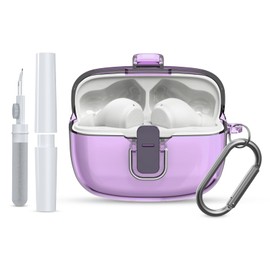 WADVCU [Upgrade Secure Lock] for JBL Vibe 200TWS/JBL Vibe Beam Case Cover with Cleaner kit, PC Transparent Hard Shell Protective Cover for JBL Vibe 200TWS/JBL Vibe Beam with Carabiner(Purple)