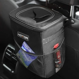 CAN HOTOR Car Trash Can with Lid and Storage Pockets - 100% Leak-Proof Organizer
