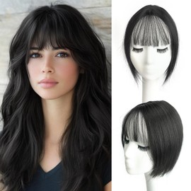 Xyndragh Hair Toppers for Women Synthetic Hair, 360° 3D Cover Wispy Bangs Hair Pieces, Hair Toppers for Women with Thinning Hair Pieces (Natural Black)