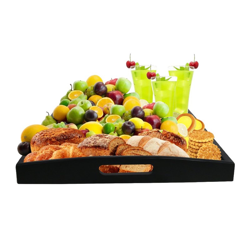 DILLMAN Serving Tray Large Black Wood Rectangle Food Tray Butler