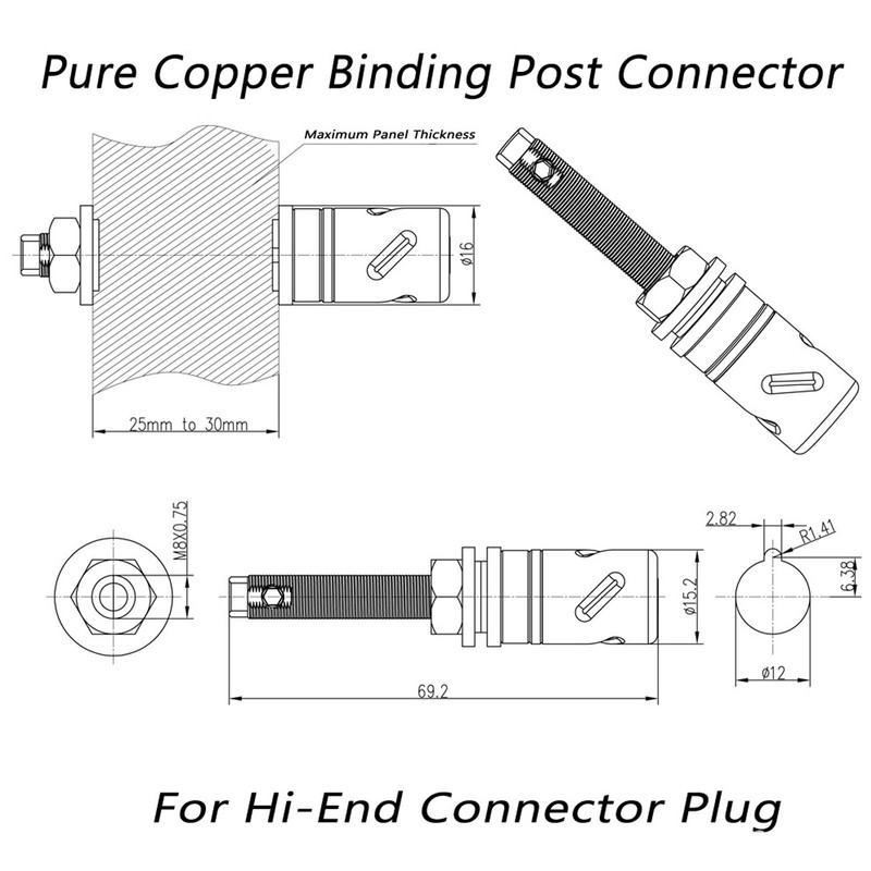 4 Pcs Banana Plug Connector Pure Copper 4mm Rhodium Plating