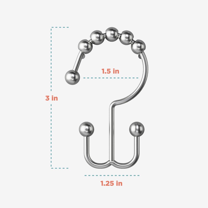 Maytex Shower Curtain Hooks, Shower Curtain Rings, Rust-Resistant Decorative Double