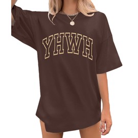 MNLYBABY YHWH Oversized Shirt Women Christian Tshirts Jesus Faith Inspirational Casual Tee Tops Brown