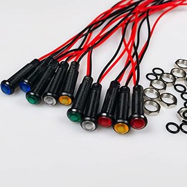 Gebildet 10pcs LED Plastic Indicator Pilot Light AC/DC 12-24V Mounting Hole Size 6mm(Red/Orange/Blue/Green/White)