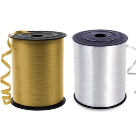 2 Roll 500 Yards Ribbon for Balloons, 5mm Gold Curling Ribbon, Gold Curling Ribbon for Gift Wrapping, for Christmas New Years Crafts Birthday Festival Party Decorations (Gold and Silver)