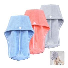 Set of 3 Super Absorbent Microfiber Hair Towel Wraps, Hair Turbans for Quick Drying, Anti-Frizz, and Heat Damage Reduction, Premium Hair Care Solution for All Hair Types