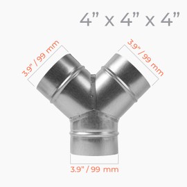 HVAC OV 45° Degree Ø4 x 4 x 4 Inch Y Shape Duct Splitter - Metal 3 Way Connector 4 Duct Hose - Galvanized steel Dust Collection Fittings - HVAC 4 Inch Duct Adapter For Air Supply, Exhaust Ventilation