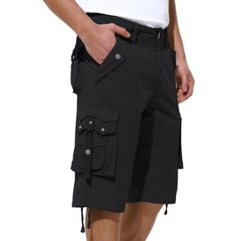 JAWERU Mens Cargo Shorts Casual Shorts Hiking Shorts Below Knee Relaxed Fit Multi Pockets Running Joggers Mens Shorts Black 40