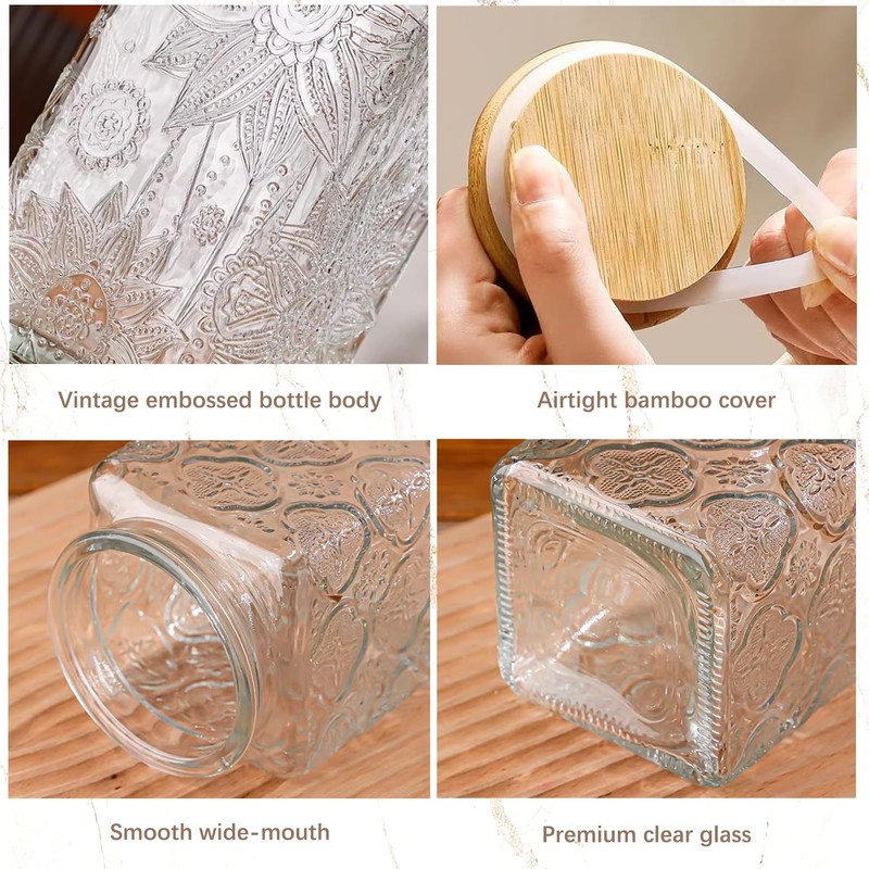 Glass Storage Jars With Airtight Lid, 23.7oz Canister For Kitchen