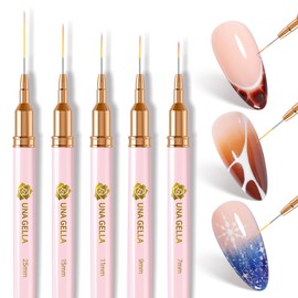 UNA GELLA Nail Art Brushes Metallic, 5 Count Liner Pens Set For Nail Art Gel Polish, Detail Nail Art Design Painting Brush Set For Nails Gel Fine Drawing Nail Tools, Sizes 7/9/11/15/25mm