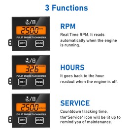 Linkstyle Small Engine Tachometer, Digital Tachometer Tach Gauge Meter with Clip, Backlight Inductive Hour RPM Meter
