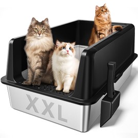 Zarler XXL Stainless Steel Litter Box, Extra Large Cat Litter Boxes 27.8" L x 20" W x 12.9" H, Jumbo Metal Litter Box with Lid for Multiple Cats, High Sided, Non-Sticky, Anti-Urine Leakage (Black)