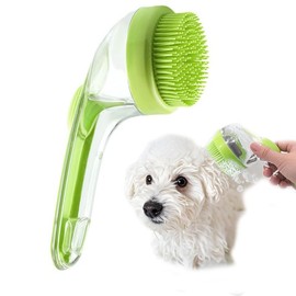 RUIFANDAHK Pet Bath Brush with Shampoo Dispenser - Silicone Massage Grooming Tool for Cats & Dogs, Long Handle Dog Cat Bath Brush for Wet/Dry Use Green (ABS + Food-Grade Silicone, 7.5")