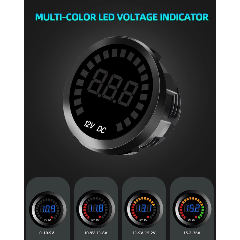 2PCS Waterproof DC 12V Voltage Meter, LED Digital Display Voltmeter