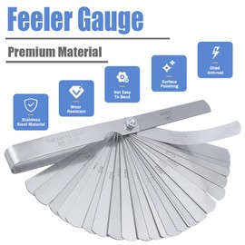 Mesee 32 Blades Feeler Gauge Measuring Tool, 0.02-1.0mm Stainless Steel Dual Marked Metric& Imperial Gauge Measurement Tool for Measuring Gap Width and Thickness