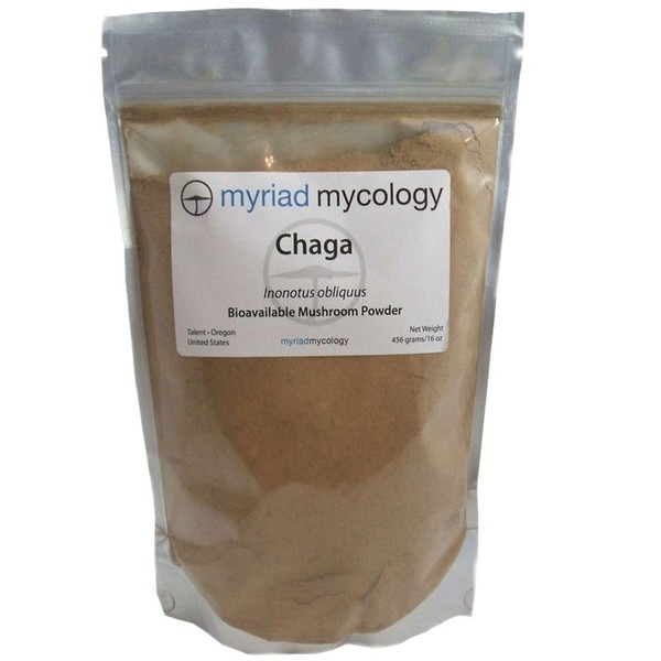 Myriad Mycology Chaga Mushroom Powder 1 Pound Bulk Bag - Made in USA (Bai Hua Rong) - Supports Normal Healthy Digestion