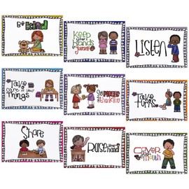 Alpurple 9 Pcs A4 Classroom Rules Posters, Preschool Class Rules Poster, Classroom Rule Behavior Educational Posters, Good Habits Manners Chart for Preschool and Primary school Supplies