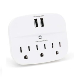 PEAKTREND 3-Outlet Surge Protector Multi Plug Outlet Extender with 2 USB Wall Charger, Small Outlet Adapter Plug Extender for Travel - White