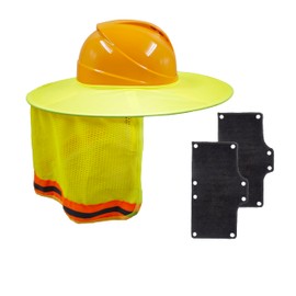 Hard Hat Full Brim Sun Shade and Sweatband Set,Hard Hat Terry Cotton Liner and Neck Sun Shield with Reflective Strips NAEE (Black+Yellow)