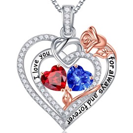 Iefil Anniversary Women's Gifts - 50th Wedding, Girlfriend & Romantic Gifts | Garnet Sapphire Birthstone Necklace