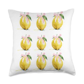 Pink Bows Cute Coquette lemons y2k Clean Girl Aesthetic Throw Pillow