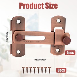 2pcs Barn Door Lock, Stainless Steel Sliding Door Latch 180 Degree Flip Door Locks and Latches Multiple-Use Door Hardware for Garage Gate Bathroom Cabinet Bedroom (Rose Gold)