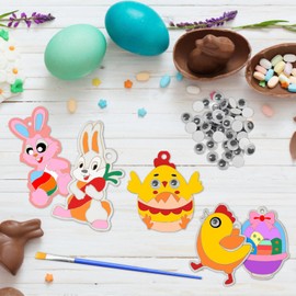 TUSAUW 80Pcs Unfinished Wooden Easter Crafts to Paint, 10Styles DIY Unfinished Easter Wooden Crafts Paint Your Own Wooden Ornaments Egg Rabbit Hen Happy Easter