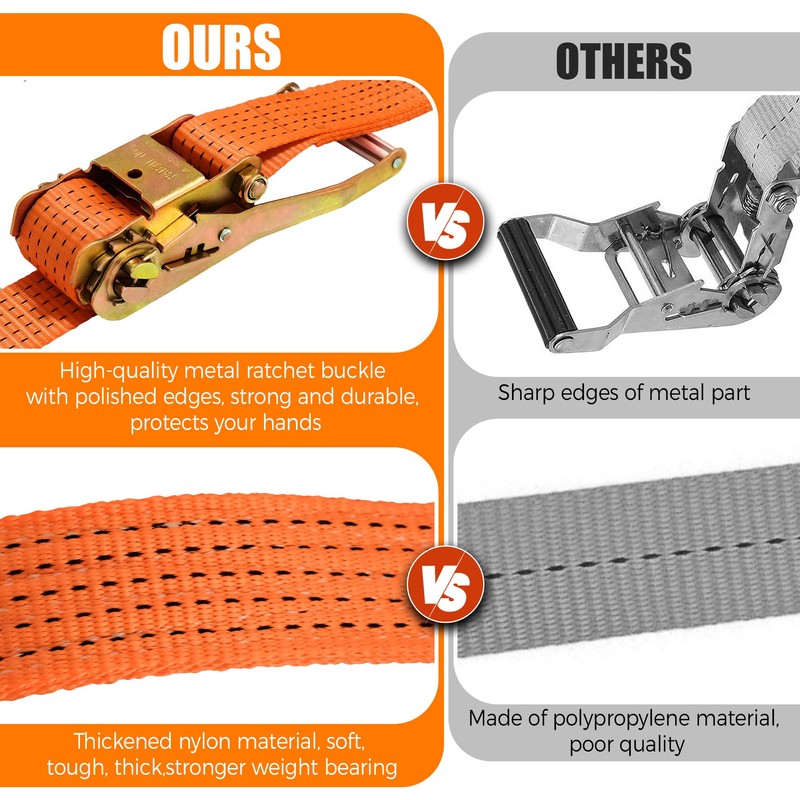4 Pack-2" x20' Ratchet Straps, Double J Hook Heavy Duty