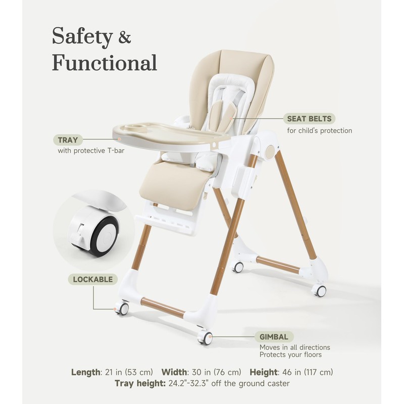 Mallify Foldable High Chairs for Babies and Toddlers, 3-in-1 Convertible