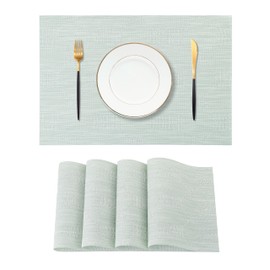 Leetaltree Mint Cream Placemats Set of 4 - Heat Resistant Non-Slip Place mats for Dining Table, Washable Durable PVC Vinyl Woven Table Mats（Mint Cream, 4）