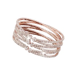 Pingyongchang Layered Bridal Crystal Rhinestone Cuff Bracelets for Women Adjustable Bling Upper Arm Sparkling Bangles for Jewelry Accessory Gift for Wedding Formal Prom Cocktail Party-Gold