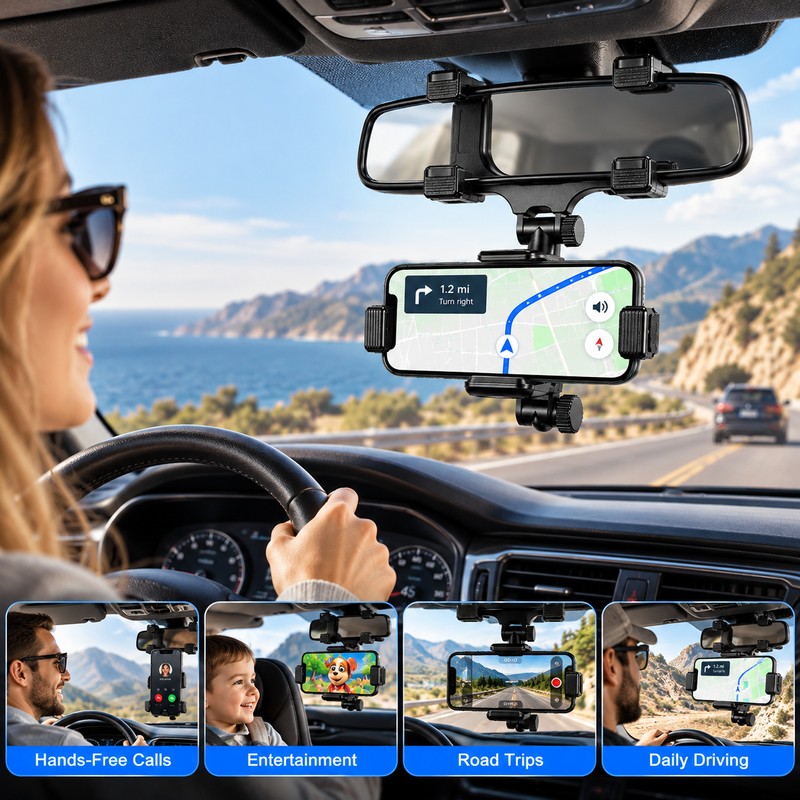 Rearview Mirror Phone Holder for Car, Adjustable Navigation Phone Mount
