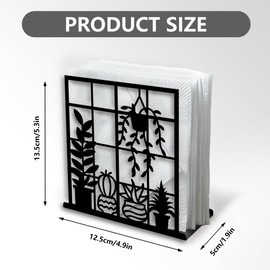 DOODLREAM Potted Plant Decorative Black Metal Napkin Holder for Table, 4.9"x5.3"x1.9" Window Sill Hanging Basket Standing Napkin Holder for Home Kitchen Restaurant Picnic Party Coffee Bar Dining Room