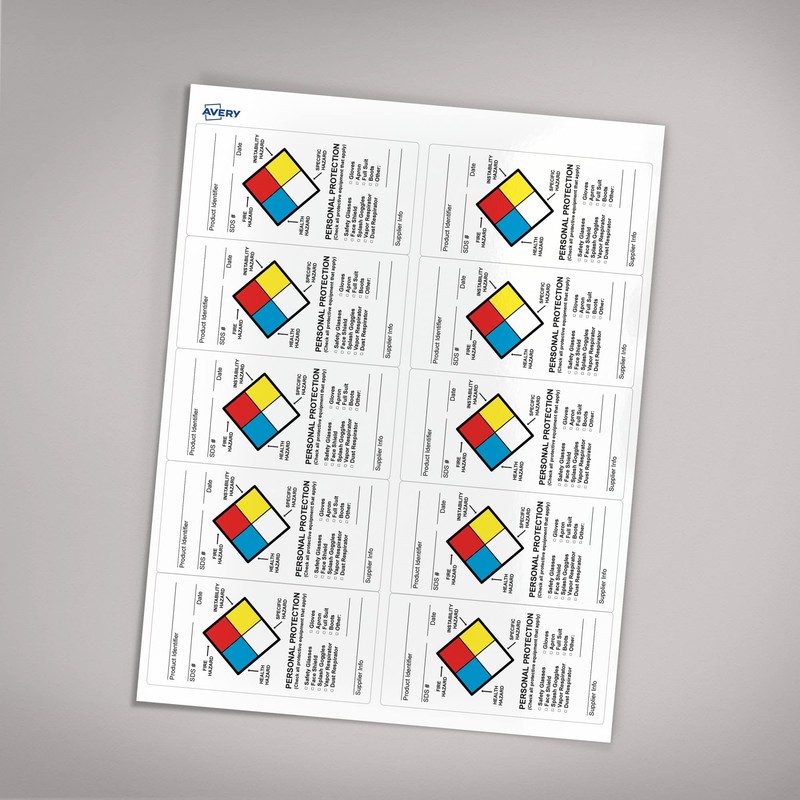 Avery NFPA Secondary Container Labels, Waterproof, Chemical Resistant, Preprinted, Handwrite-Only,
